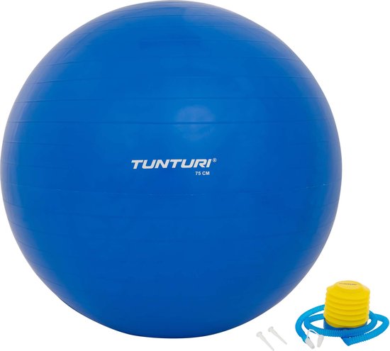 Tunturi Fitness bal - Yoga bal inclusief pomp - Pilates bal - Zwangerschaps bal - 75 cm - Kleur: blauw - Incl. gratis fitness app