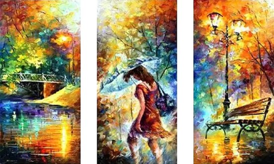 Foto: Diamond painting pakket 3 losse delen herfst in het park 90x60 cm complete set volledige bedekking ronde steentjes