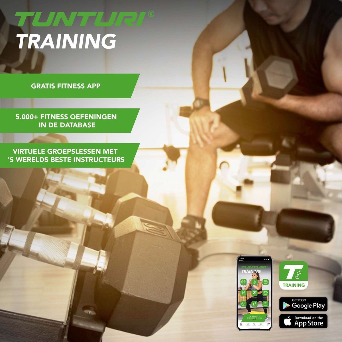 Tunturi Dumbbellset 2x 10 kg - - Voor 23.59u, morgen in huis