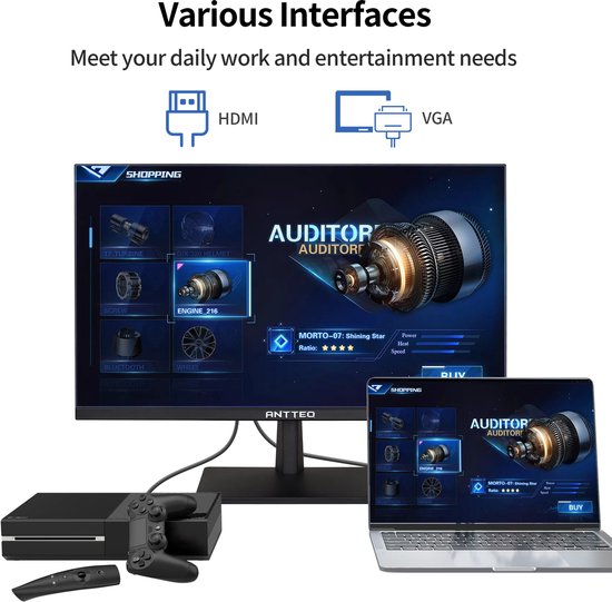 Anteq- Moniteur 24 pouces-Full HD 1080P- 75Hz VA- Moniteur Ordinateur 178°  Angle de