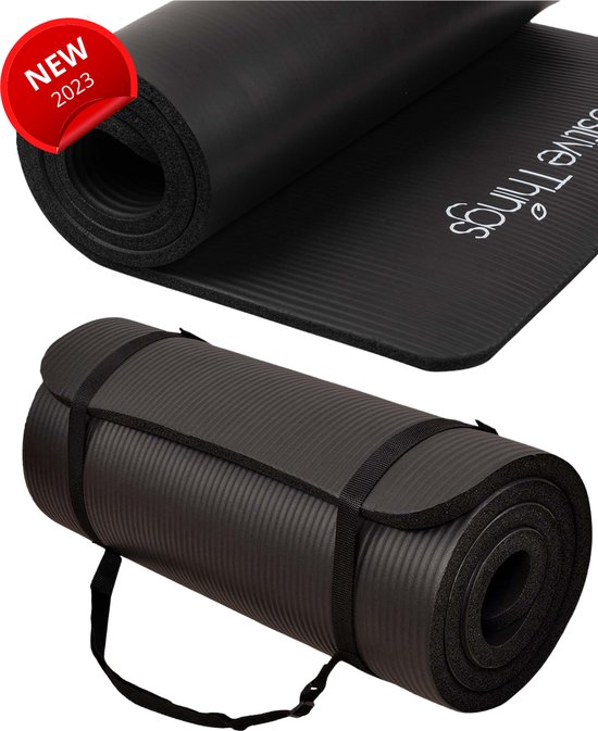 Yoga Mat Sportmat Fitnessmat Antislip NBR - 1 cm Zwart