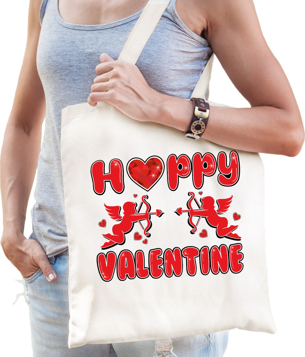 Bellatio Decorations Cadeau tasje valentijn - Happy Valentine - naturel wit