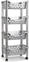 PlasticForte Keukentrolley/roltafel - 4-laags - kunststof - zilver - 40 x 88 cm