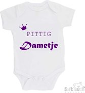 100% Katoenen Romper "Pittig dametje" Meisjes Katoen Wit/paars Maat 56/62