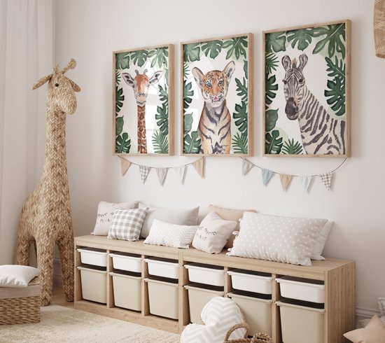 Posters Chambre Enfant - Animaux Safari - 3 pièces - Chambre de bébé cm -  Set Jungle -... | bol