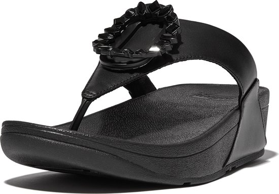 FitFlop Lulu Crystal-Circlet Leather Toe-Post Sandals ZWART - Maat 41