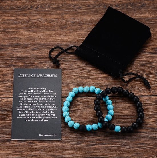 Trendy Afstand Armband | Natuursteen Koppels | Blauw / Zwart | Cadeau voor Hem en Haar |Cadeau