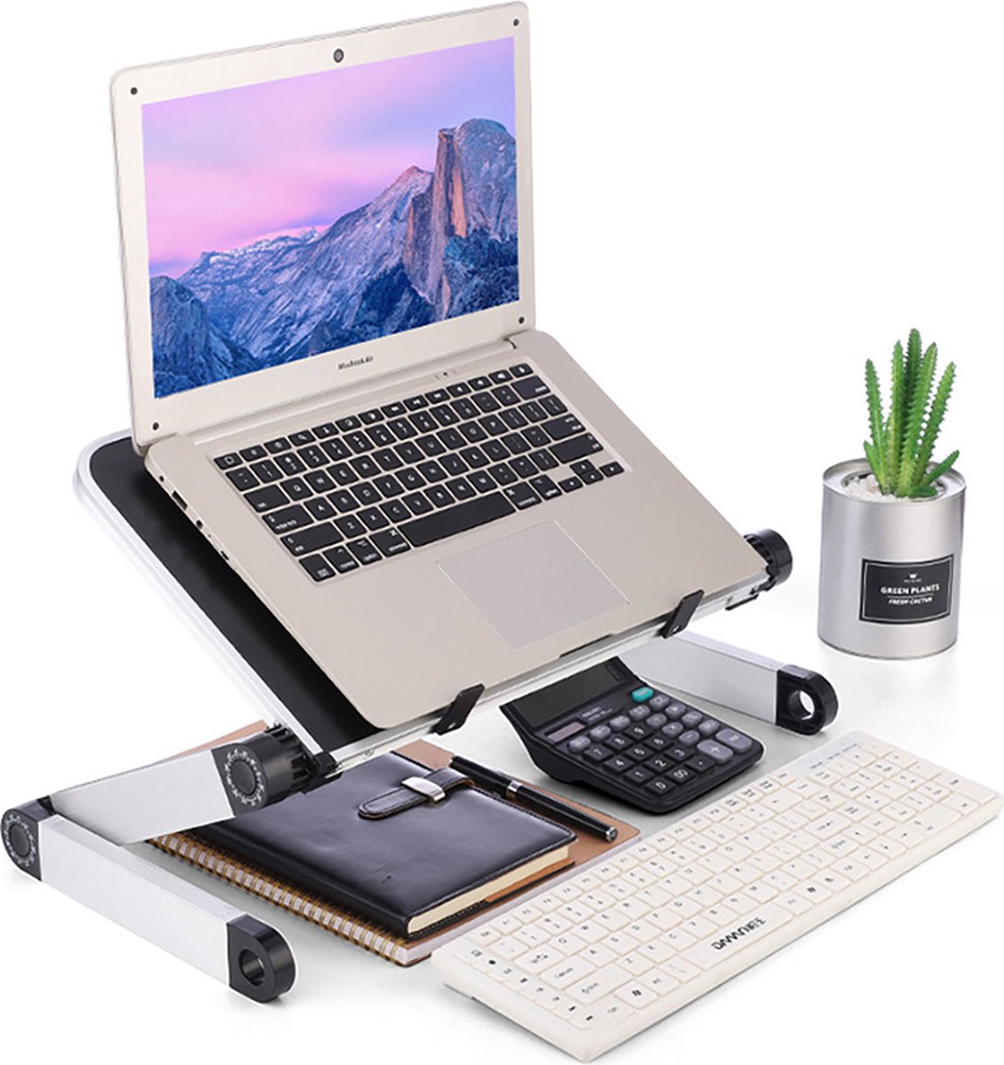 Inharmony® - Laptop standaard - Laptop Bord - Laptop houder - Ergonomische Laptophouder - Aluminium - Verstelbaar Universeel - Laptoptafel - Geschikt voor thuiswerken - Inclusief muis bord - Laptopstandaard Opvouwbaar