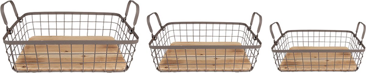 Clayre & Eef Opbergmand Set van 3 38x28x11 cm Grijs Bruin IJzer