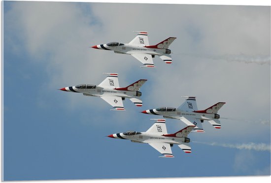 WallClassics - Acrylglas - Vier Vliegende Vliegtuigen uit Amerika - 90x60 cm Foto op Acrylglas (Met Ophangsysteem)