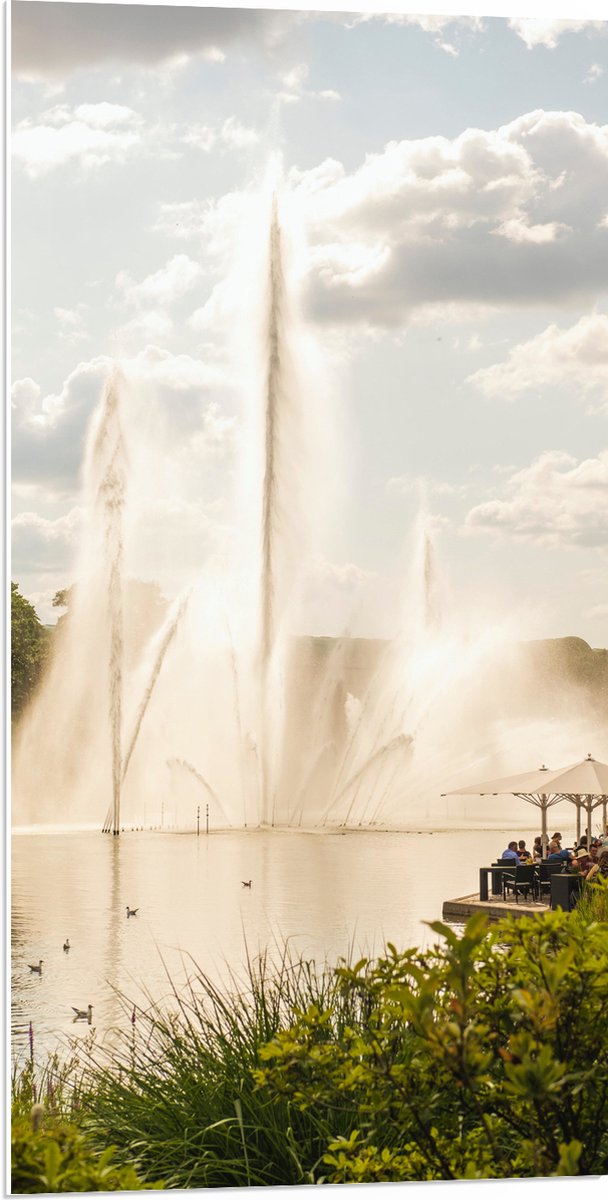 PVC Schuimplaat - Waterfontein in een Meer - 50x100 cm Foto op PVC Schuimplaat (Met Ophang