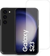 Geschikt voor Samsung S23 Hoesje + Screenprotector – Gehard Glas Cover - Suède Case Zwart