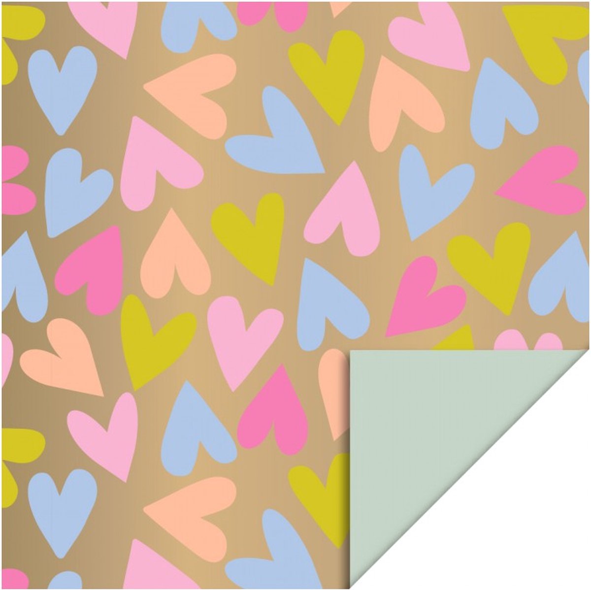 Cadeaupapier 70x300 cm - Big Hearts Gold Happy - Pistache