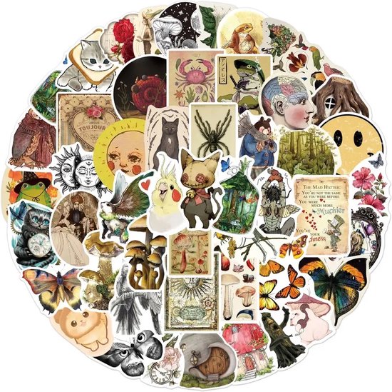 Vintage Stickers 50 Stuks | Retro Stickers | Quotes | Laptop Stickers | Scrapbook | Retro Art | Fantasie | Stickers Kinderen | Stickers Volwassenen | Stickervellen | Plakstickers | Koffer Stickers | Stickers Bullet Journal | Planner Stickers - Merkloos