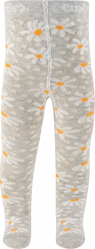 Lichtgrijze maillot met een all-over print van witte madeliefjes met oranje hartjes.