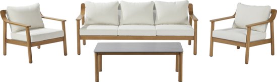 NATERIAL - Tuinmeubelset ARES - Tuinlounge met kussens - 5 personen - 1 buitenbank - 2 fauteuils - 1 buiten salontafel met SPC tafelblad L. 120 x B. 60 x H. 43 cm - aluminium - beige