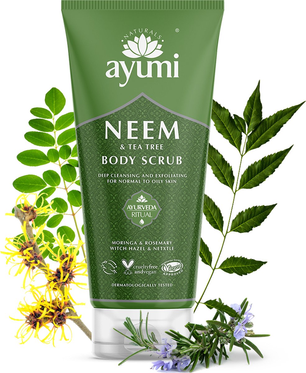 Natuurlijke Neem en tea tree body scrub - diep reinigende scrubcreme / bodyscrub voor het lichaam voor onzuiverheden en acne