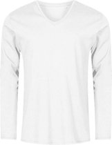 Wit t-shirt lange mouwen en V-hals, slim fit merk Promodoro maat L