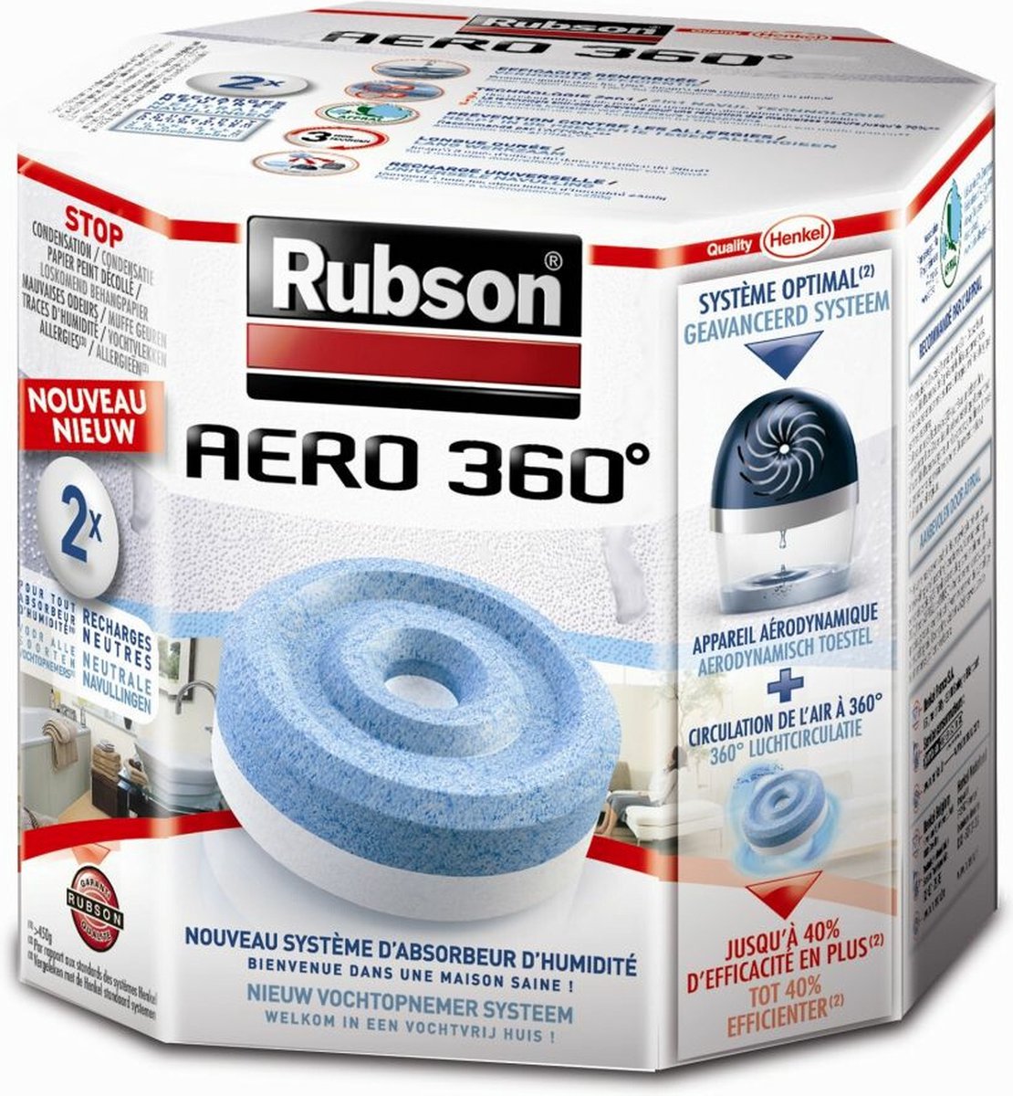 Rubson Vochtopnemer AERO 360 Navulling - 12 x 2x 450 gr - Voordeelverpakking