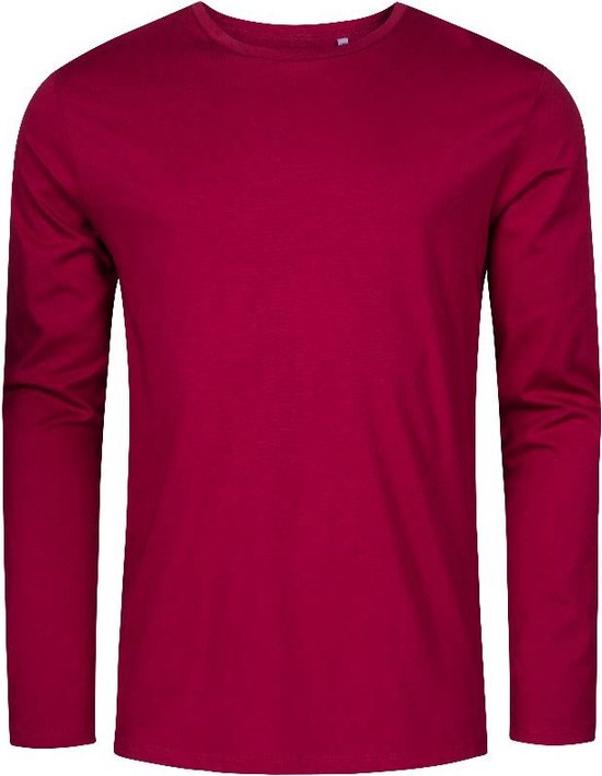Donker Rood t-shirt lange mouwen en ronde hals merk Promodoro maat XL
