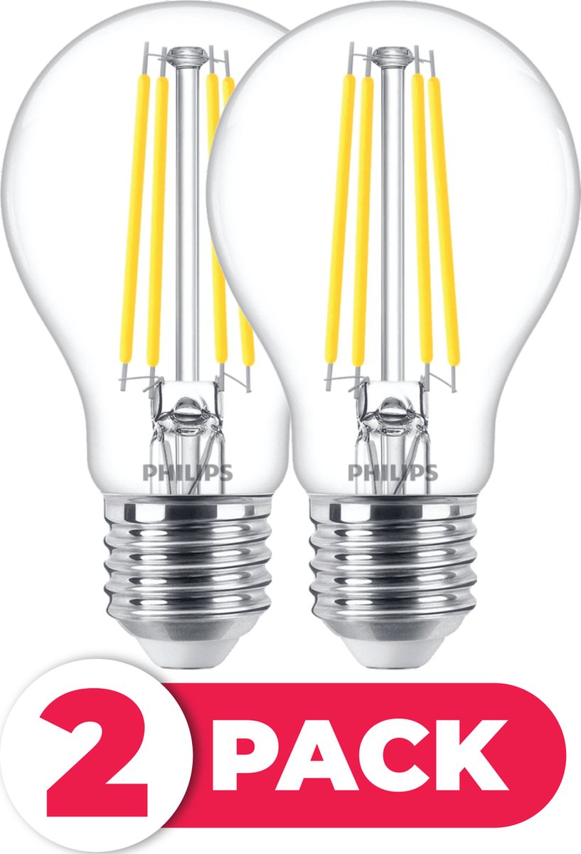 Philips LED Filament E27 - 7W (60W) - Warm Wit Licht - Niet Dimbaar - 2 stuks