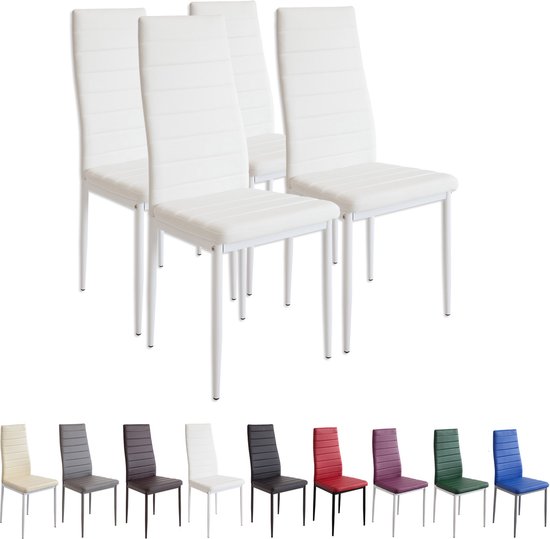 MILANO Eetkamerstoelen in Set van 4, Wit - Gestoffeerde stoel met kunstleer bekleding - Modern stijlvol design aan de eettafel - Keukenstoel of eetkamerstoel met hoog draagvermogen tot 110kg