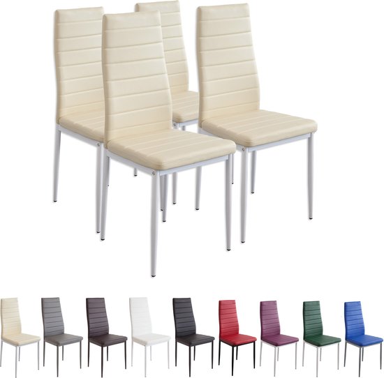 Foto: Milano eetkamerstoelen in set van 4 beige gestoffeerde stoel met kunstleer bekleding modern stijlvol design aan de eettafel keukenstoel of eetkamerstoel met hoog draagvermogen tot 110kg