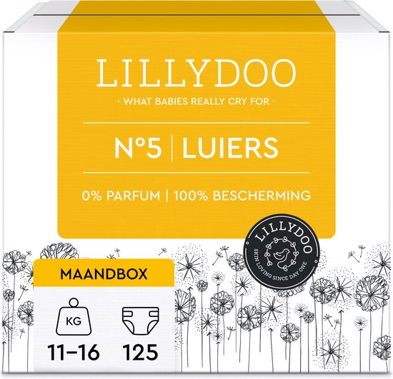 LILLYDOO Huidvriendelijke Luiers - Maat 5 (11-16 - 125 Stuks - Maandbox | bol.com