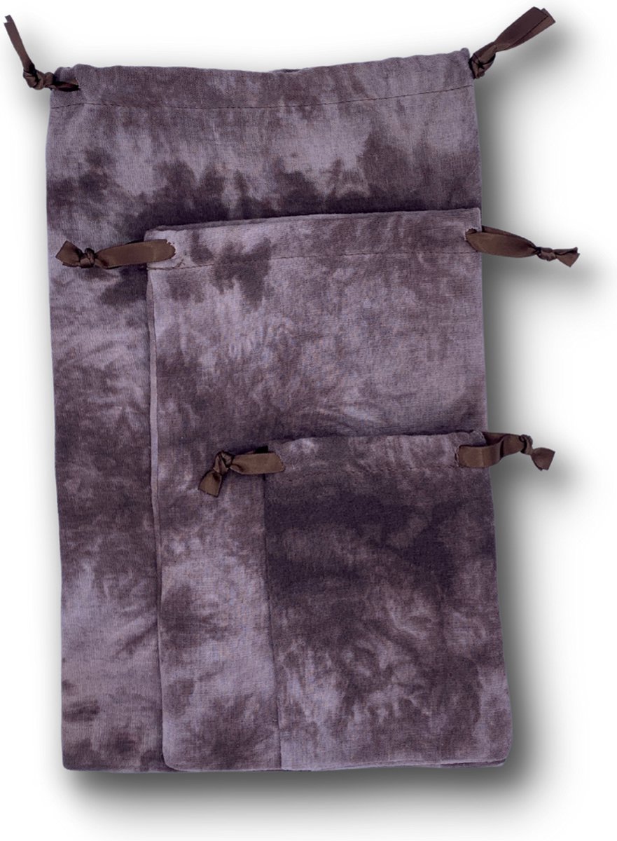 Giftwrappies - Set van 3 katoenen cadeauzakjes - Tie en dye bruin