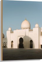Hout - Voorkant van Sjeik Zayed Moskee - 60x90 cm - 9 mm dik - Foto op Hout (Met Ophangsysteem)