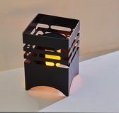 AMARE Solar Tuin Vuurplaats - Vierkant - Realistisch Frame Effect - Zwart - 15,5 x 15,5 x 23,5 cm