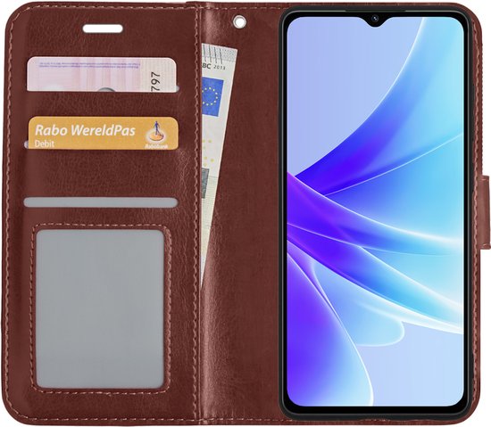 OPPO A57 Case Book Case Cover Wallet Cover Walletcase With 2x Screen Protector - OPPO A57 Cover Bookcase Case - Marron