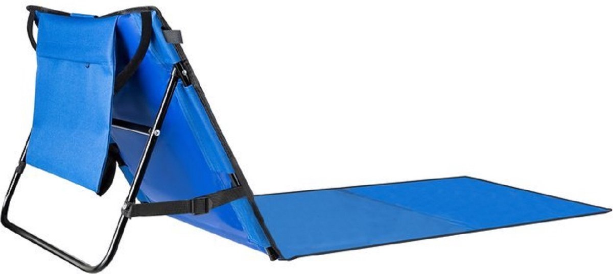 Strandmat met Rugleuning en Opbergvak Ligbed - Strandstoel - Opvouwbaar - Inklapbaar - Draagbaar - Tas - Blauw — cadeau in Sport & Outdoor - foto 3