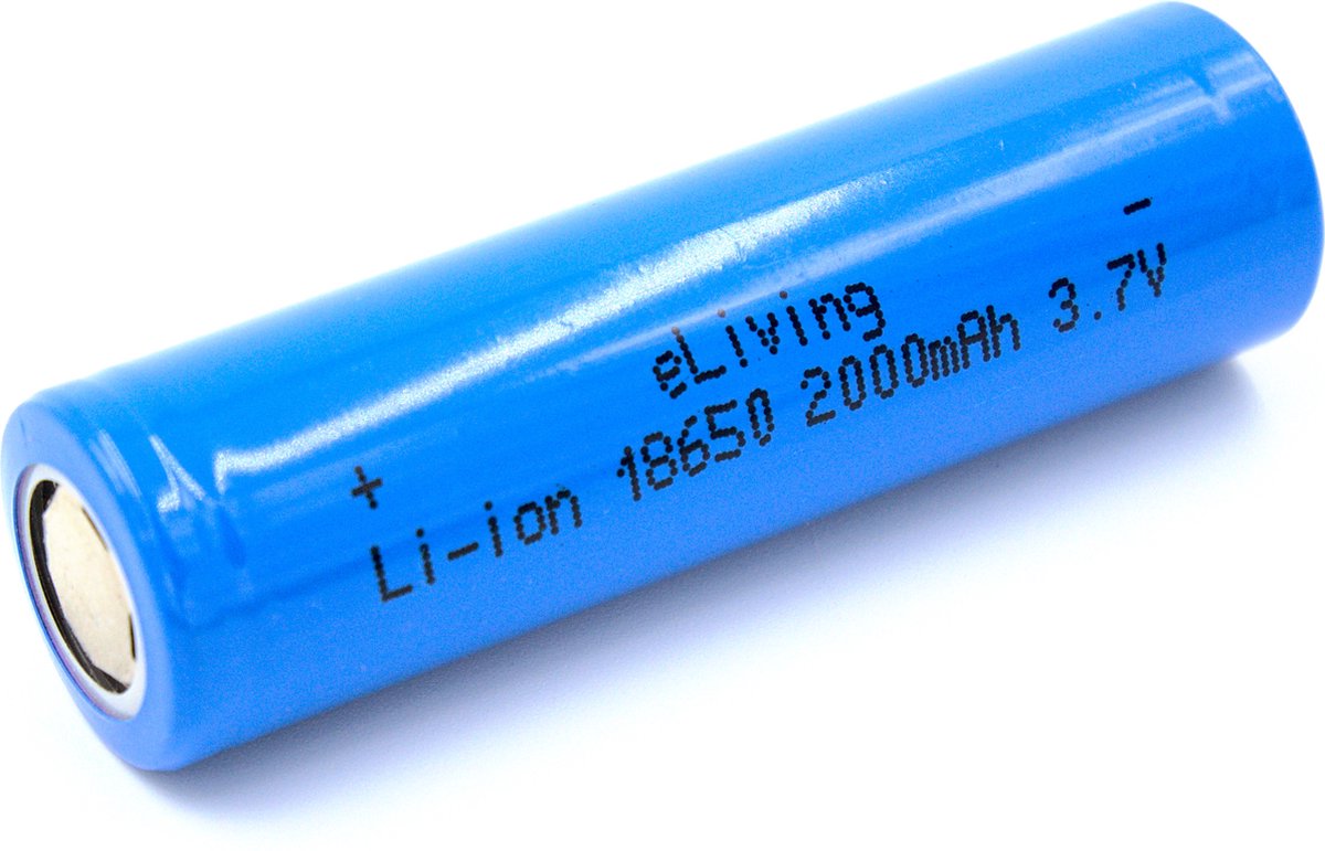 eLiving - 18650 Flat Top Batterij. 2000mAh 3,7V Li-ion. 65x18mm