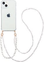 Casies Apple iPhone 13 Mini hoesje met koord - Parel ketting - long & short size - crossbody - Cord Case Pearl