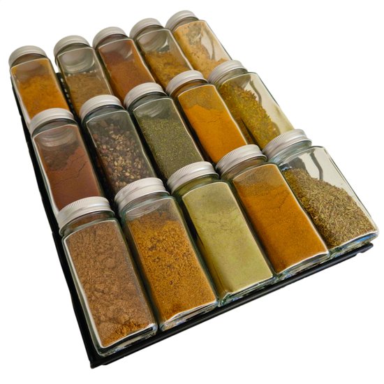 Schutzit - Étagère à épices avec 15 pots à épices - Tiroir - Métal - Zwart - 3 couches - Spice Organizer Landscape Drawer insert