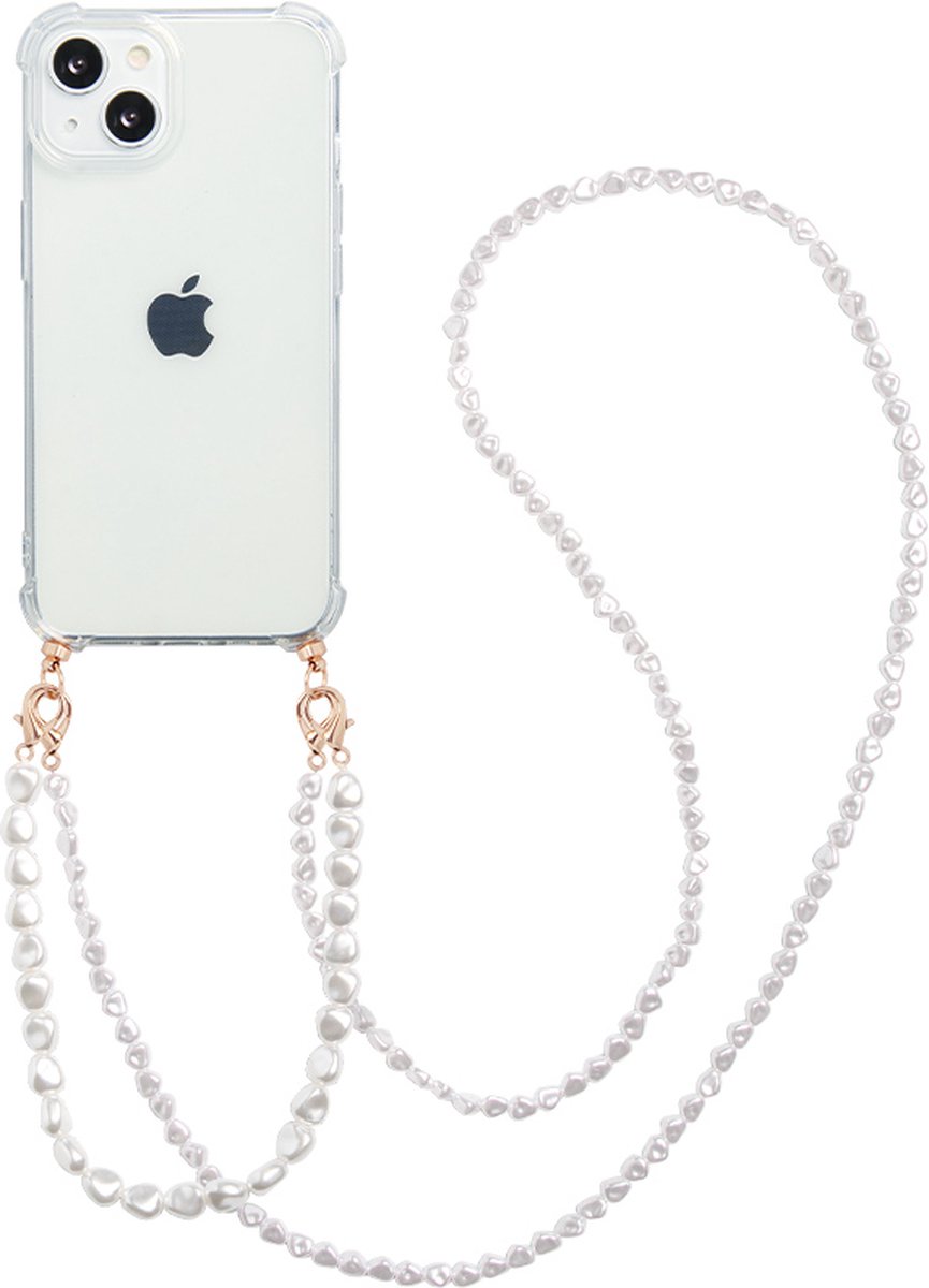 Casies hoesje geschikt voor Apple iPhone 13 Pro Max met koord - Parel ketting - long & short size - crossbody - Cord Case Pearl