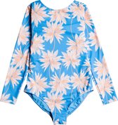 Roxy - Zwempak voor meisjes - Ocean Treasure - Lange mouw - Azure Blue Palm Island - maat 128-140cm