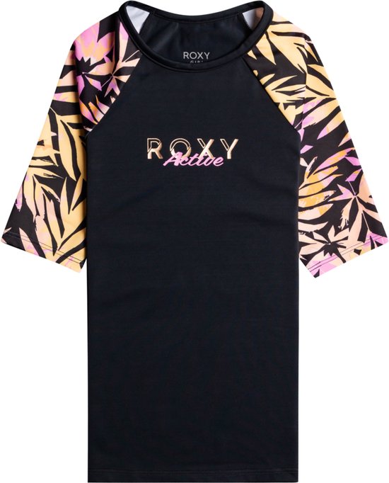 Roxy - UV Rashguard voor meisjes - Active Joy - Korte mouw - UPF50 - Anthracite Zebra Jungle Girl - maat 116-122cm