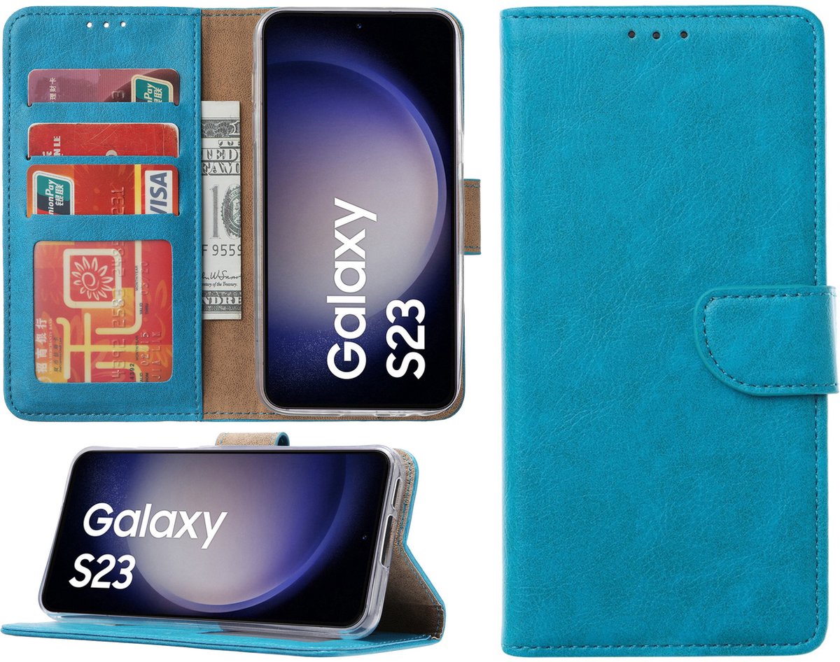 Samsung Galaxy S23 hoesje - Portemonnee Cover - Bookcase met pasjeshouder - Turquoise