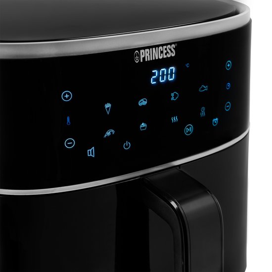 Princess Digitale Airfryer XL 182244 - 6 liter - Groot - PFAS vrij - Heteluchtfriteuse - Zwart - Digital Touchscreen - 8 Automatische Programma's - Inclusief in hoogte verstelbaar Grillrack