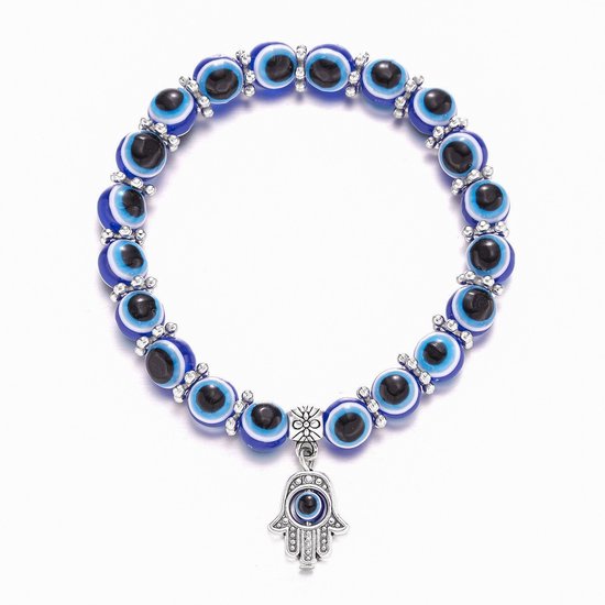 Bracelet Mauvais Œil de Luxe WiseGoods avec Pendentif Main - Bracelets Femme - Cadeau Geluk - Porte-Bonheur - Bijoux Mauvais Œil - Blauw