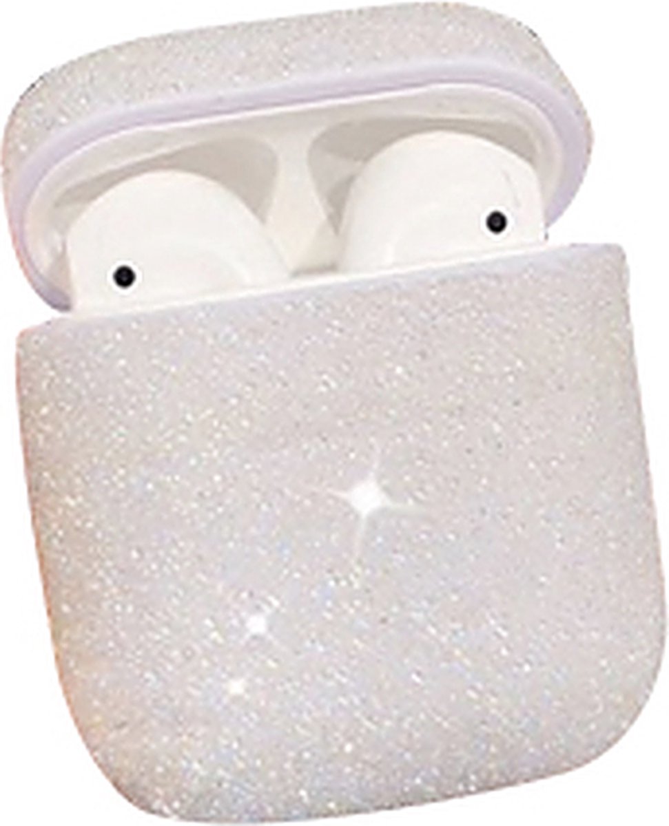 Airpods Apple Cover Case - Glitters- Beschermhoes - Geschikt Voor Airpods 1 / 2 - Wit