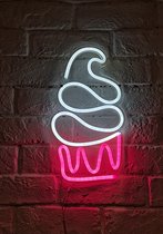 OHNO Neon Verlichting Icecream - Neon Lamp - Wandlamp - Decoratie - Led - Verlichting - Lamp - Nachtlampje - Mancave - Neon Party - Kamer decoratie aesthetic - Wandecoratie woonkamer - Wandlamp binnen - Lampen - Neon - Led Verlichting - Wit, Roze