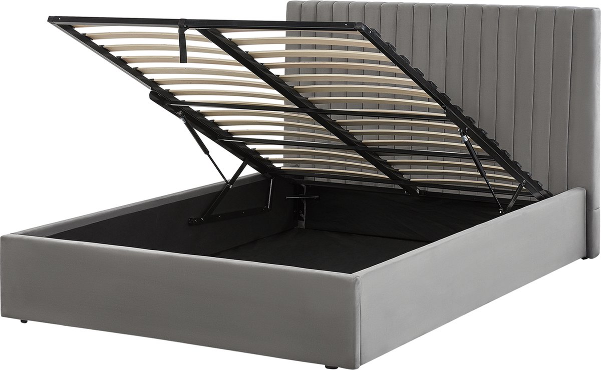 BELIANI VION - Bed met opbergruimte - Grijs - 140 x 200 cm - Fluweel