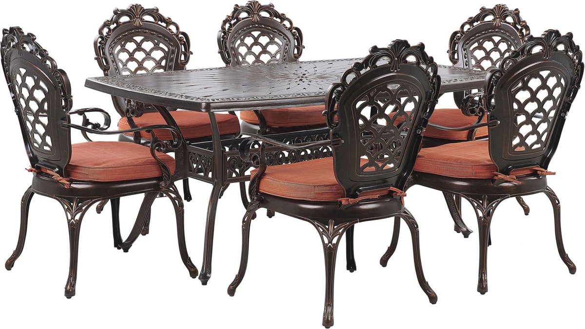 Donkerbruine aluminium tuinset voor 6 personen van LIZZANO.