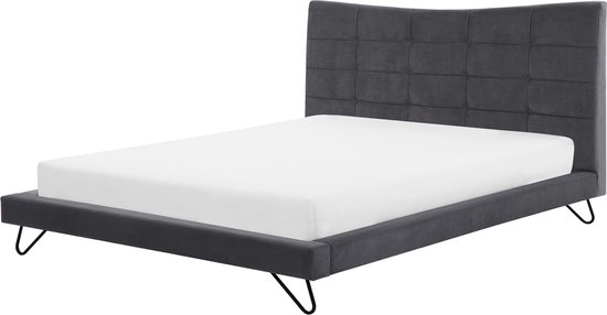 Beliani LANNION - Lit Double - Gris - Velours