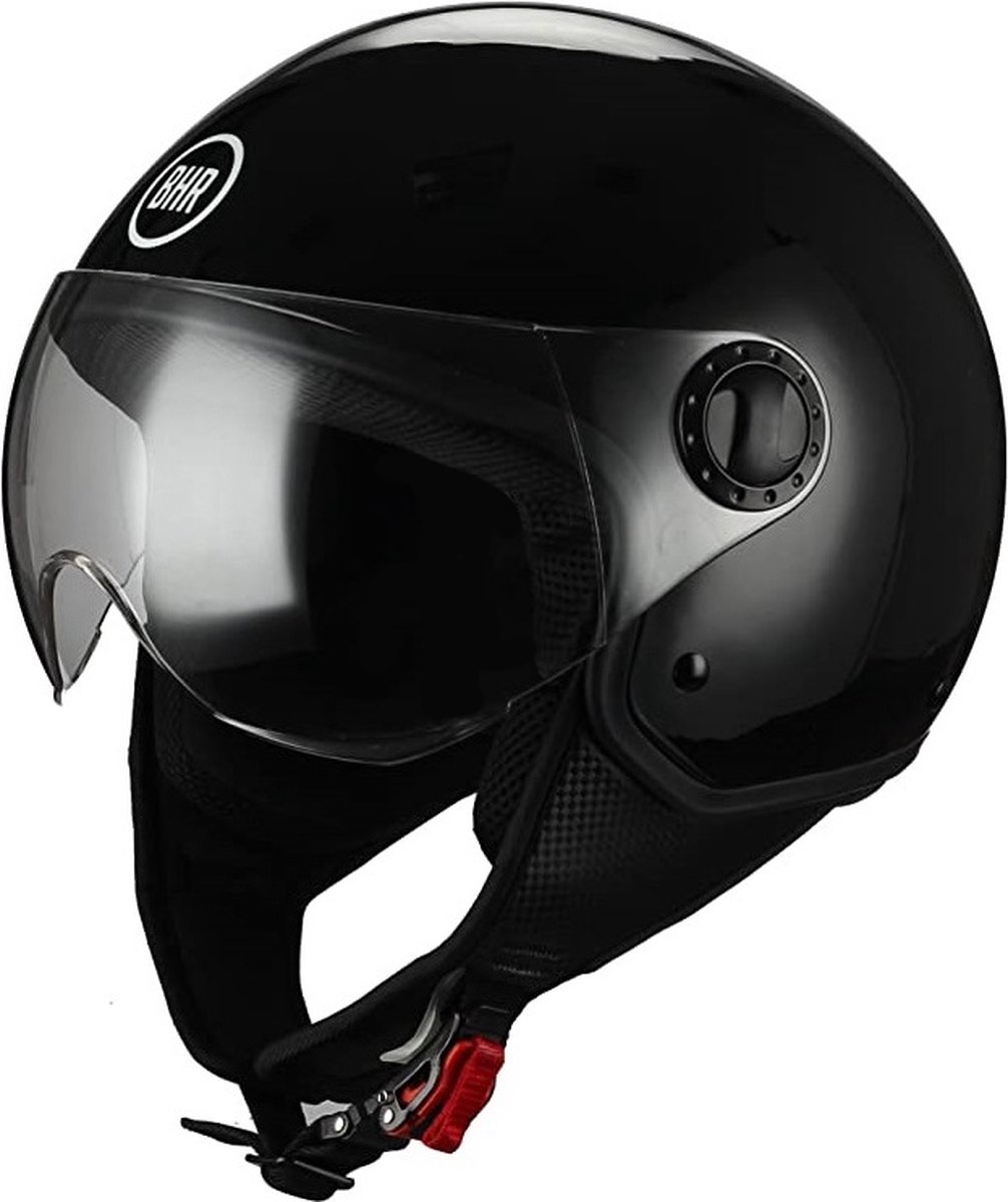 BHR 801 Vespa Helm – Jethelm met Extern Vizier – ECE Gekeurd – Glans Zwart - Maat S