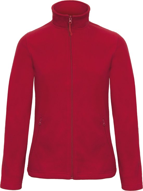 Veste polaire rouge pour femme avec fermeture éclair et deux poches zippées.