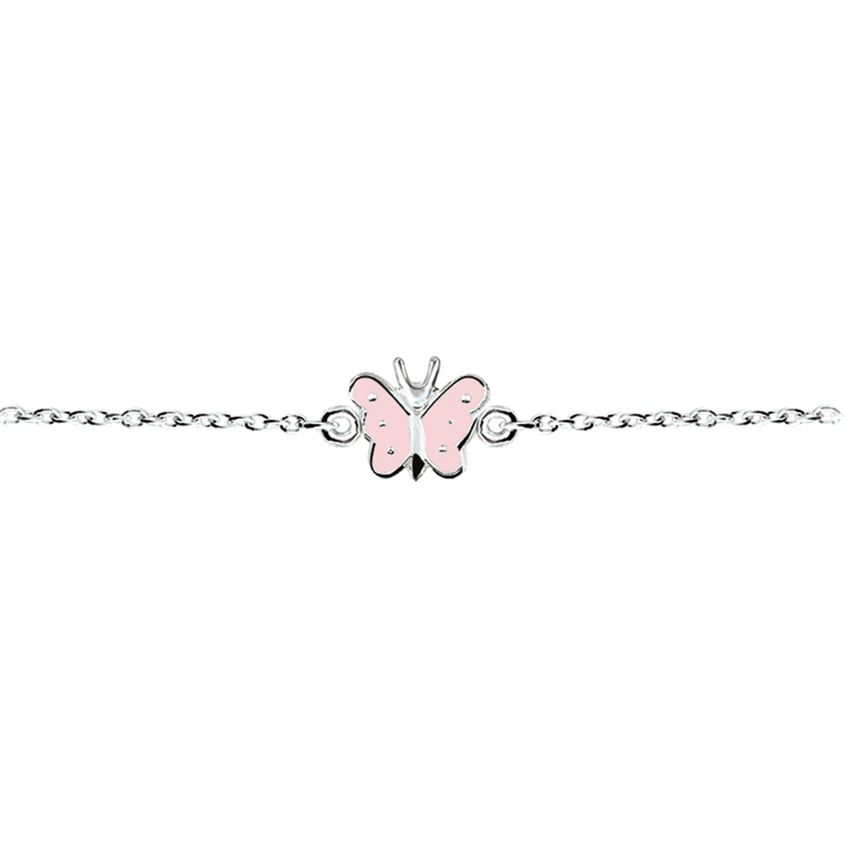 Zilveren kids armband met roze vlinder 13-15cm